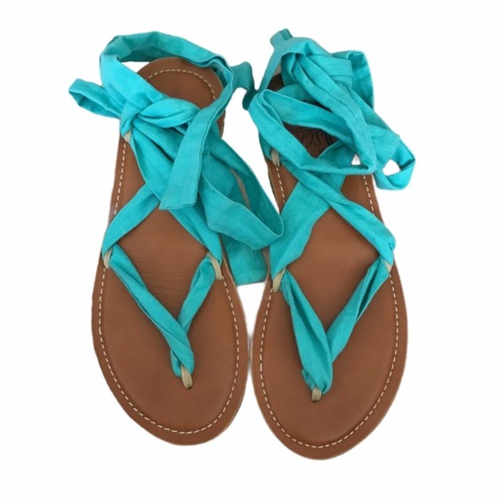 Sseko Stitched Caramel Teal Ribbon Sandals
